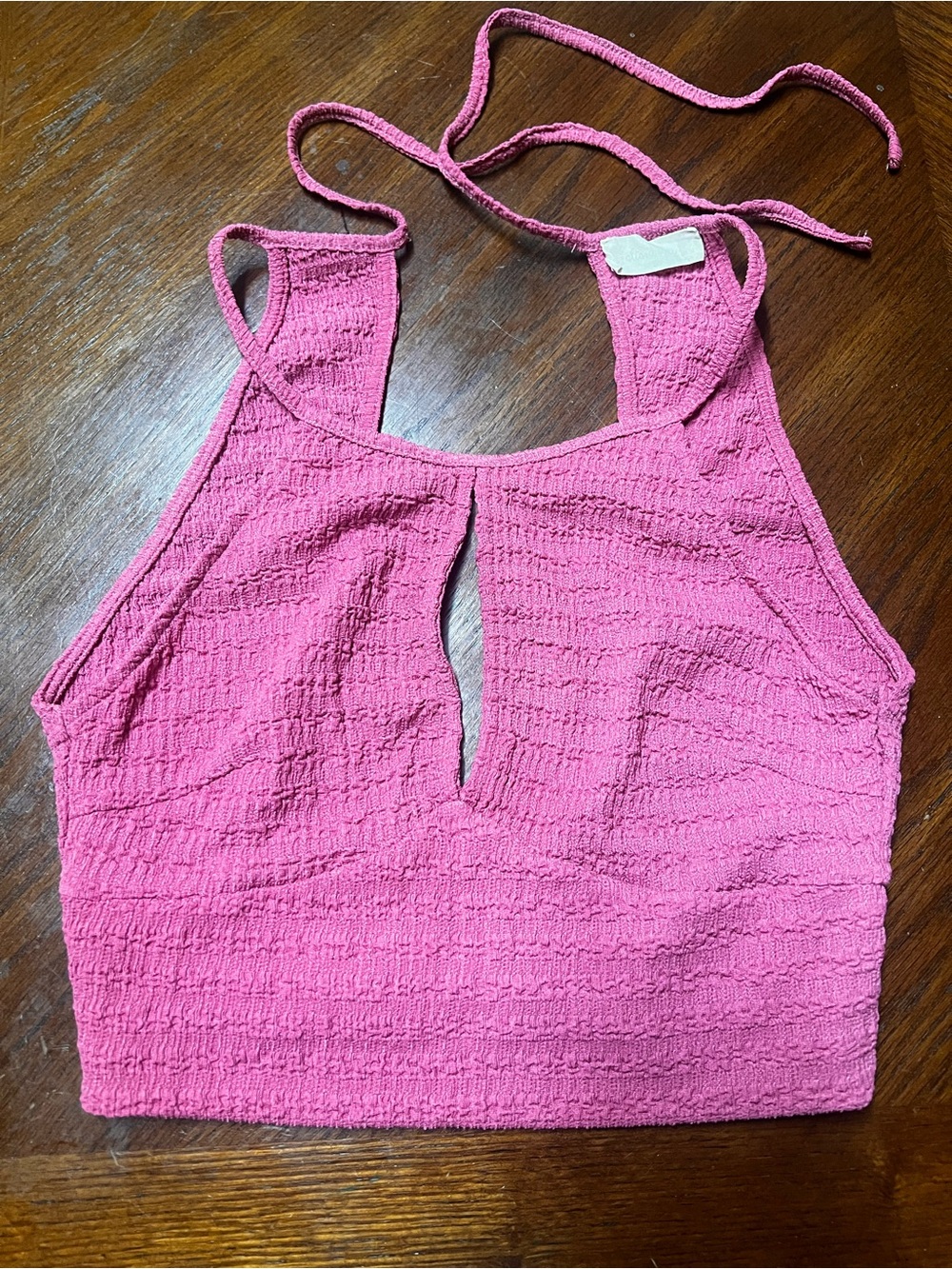 Altar’d State Pink Textured Crop Top Open Back Tie Neck Cutout Women’s Small